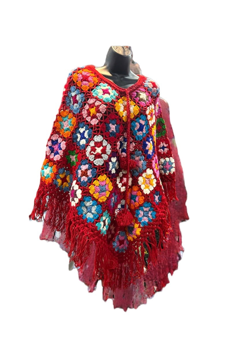 Wool Floral Poncho