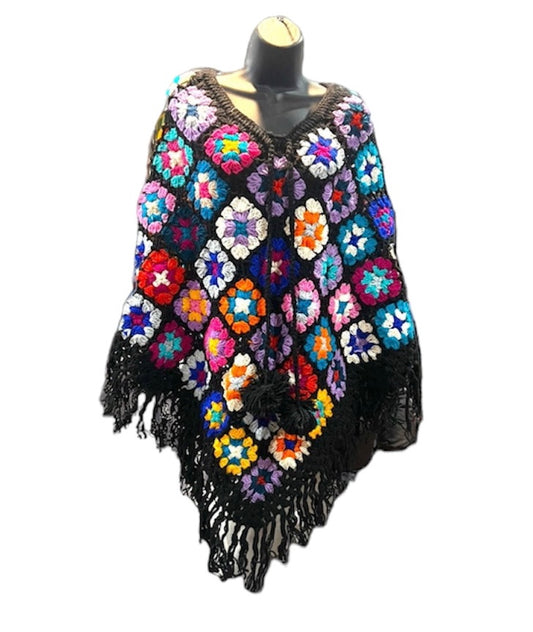 Wool Floral Poncho