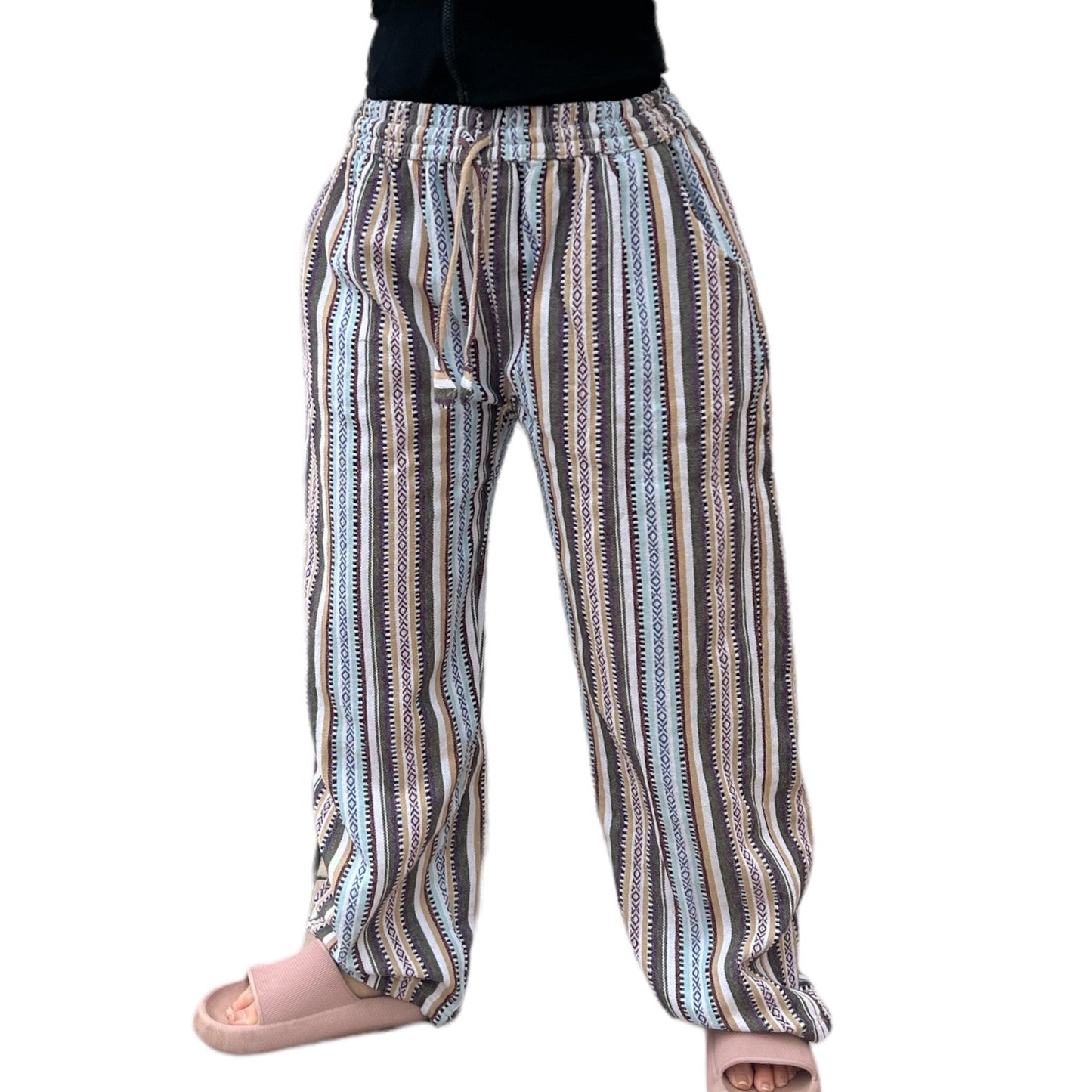 Handmade White Striped Harem Trousers