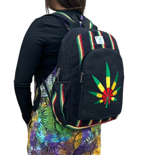 Large Handmade Marijuana Leaf Hemp Backpack