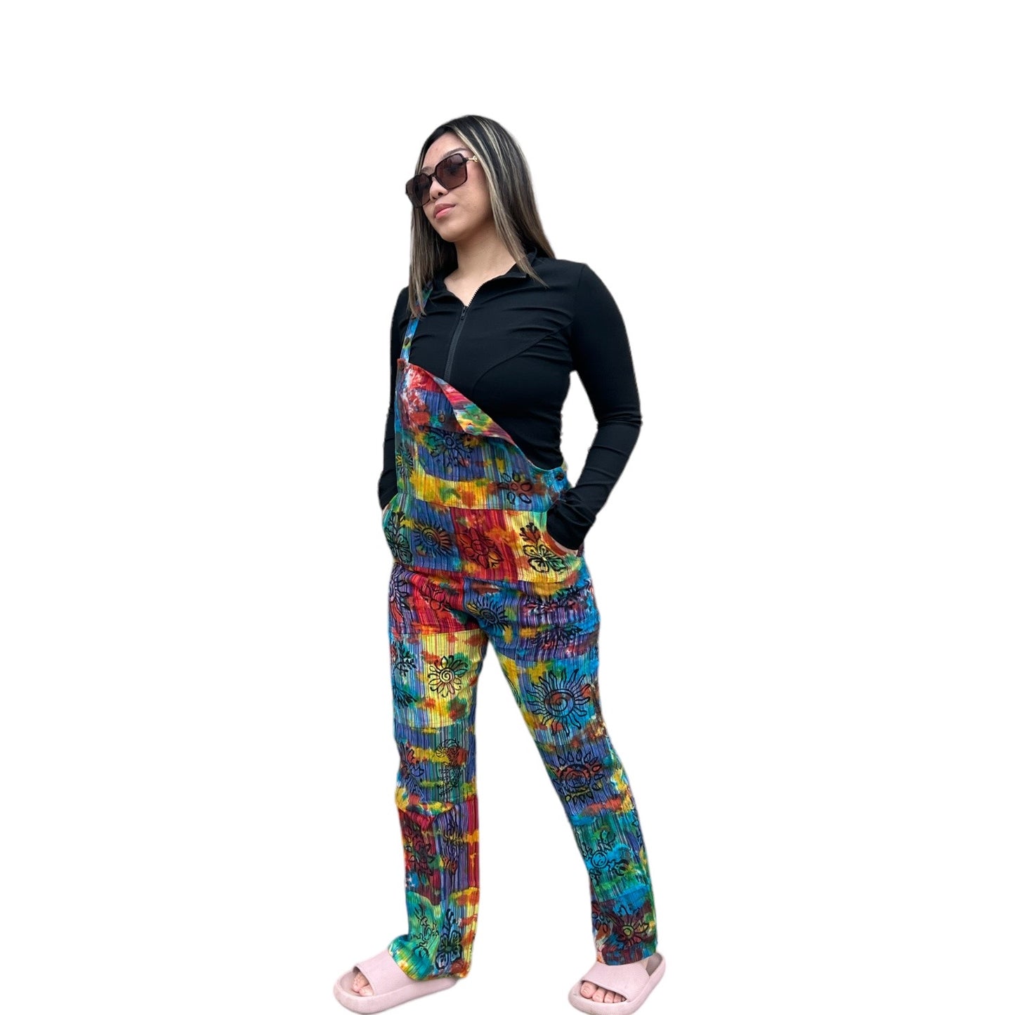 Tie Dye Patchwork Cotton Overalls