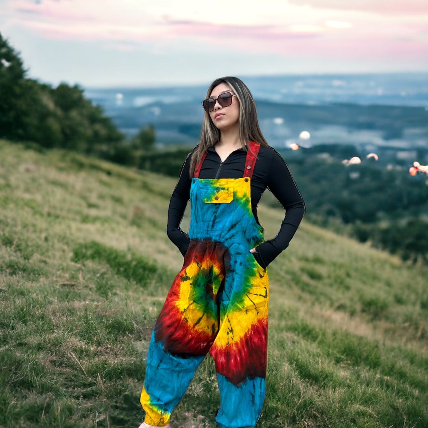 Tie Dye Patchwork Cotton Overalls