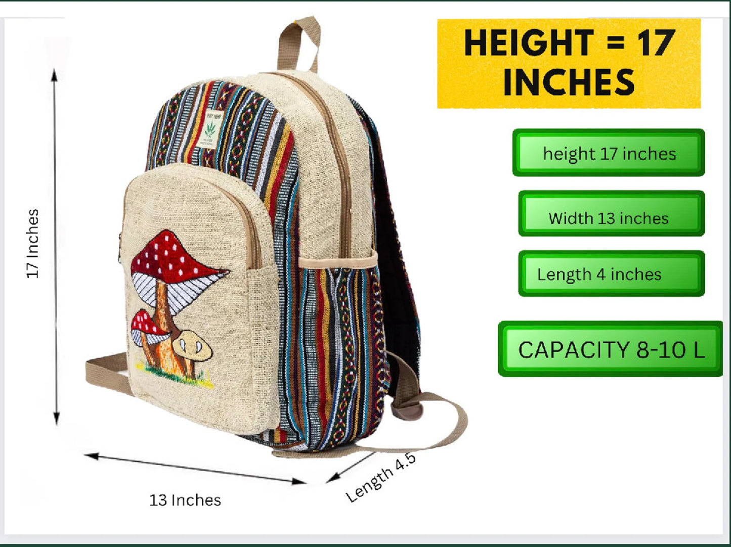 Large Red Mushroom Hemp Backpack